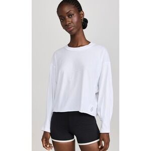 Free‎ People Movement White Cotton Cropped Long Sleeve TShirt Top Sz L. Athletic